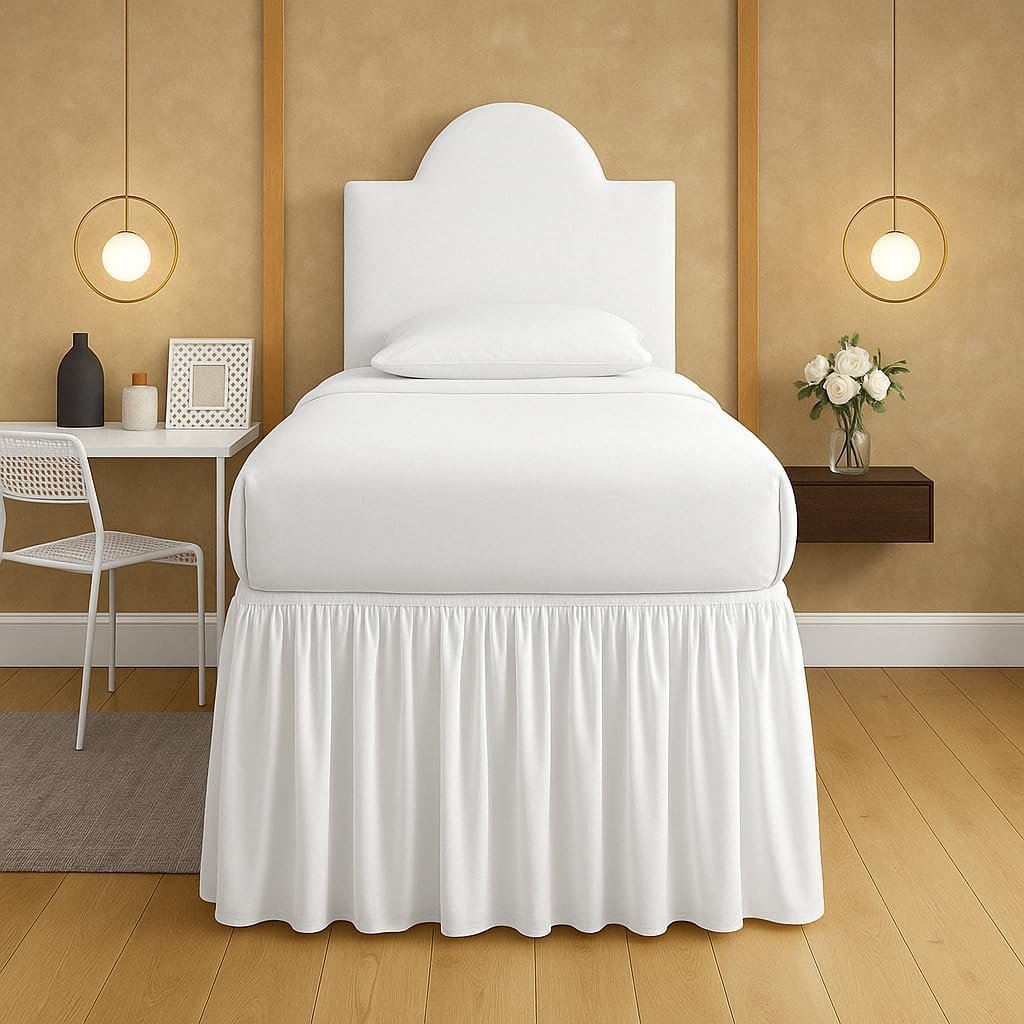 White Ruffled Twin XL Dorm Skirt, 42-Inch Drop