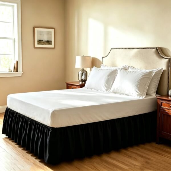 Black King Wrap Around Bed Skirt, 15-Inch Drop