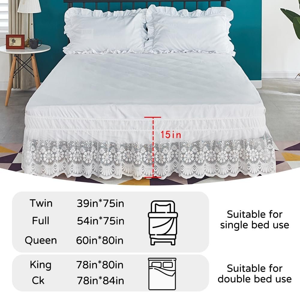 White Queen Lace Wrap Bed Skirt, 15-Inch Drop - Image 2