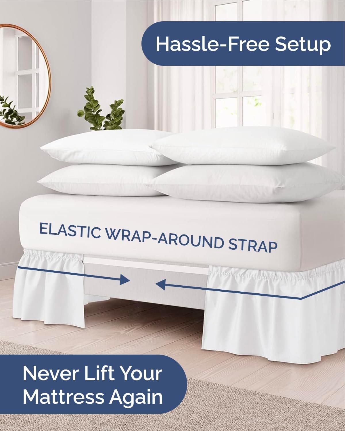 White Full Wrap Dust Ruffle, 12-Inch Drop - Image 2
