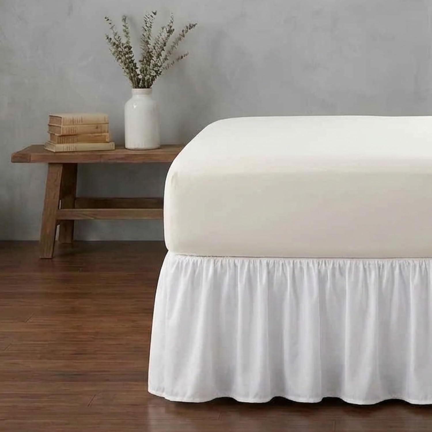White Twin Ruffled Cotton Bed Skirt, 15-Inch Drop