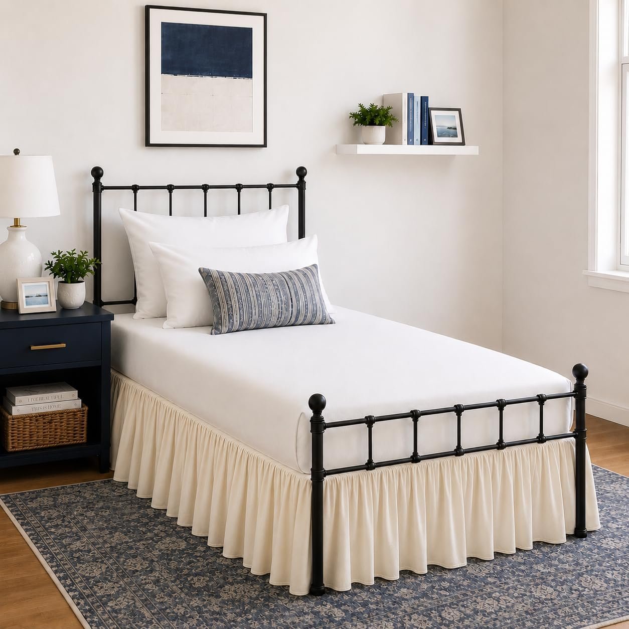 Ivory Full Ruffled Bed Skirt, 16-Inch Drop
