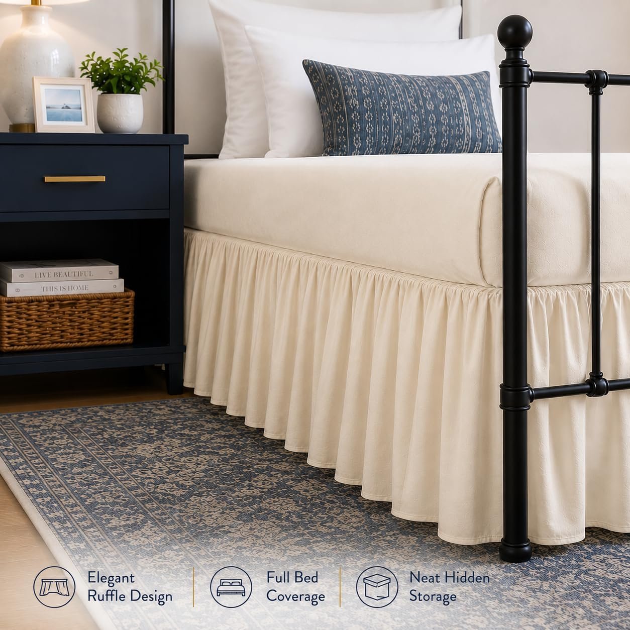 Ivory Full Ruffled Bed Skirt, 16-Inch Drop - Image 2