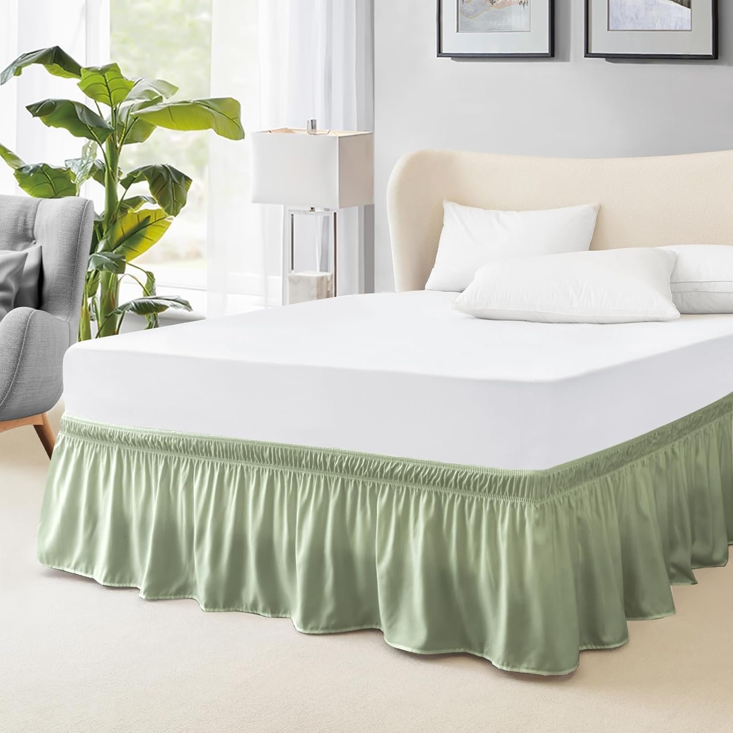 Sage Green Full Bed Skirt, 15-Inch Drop