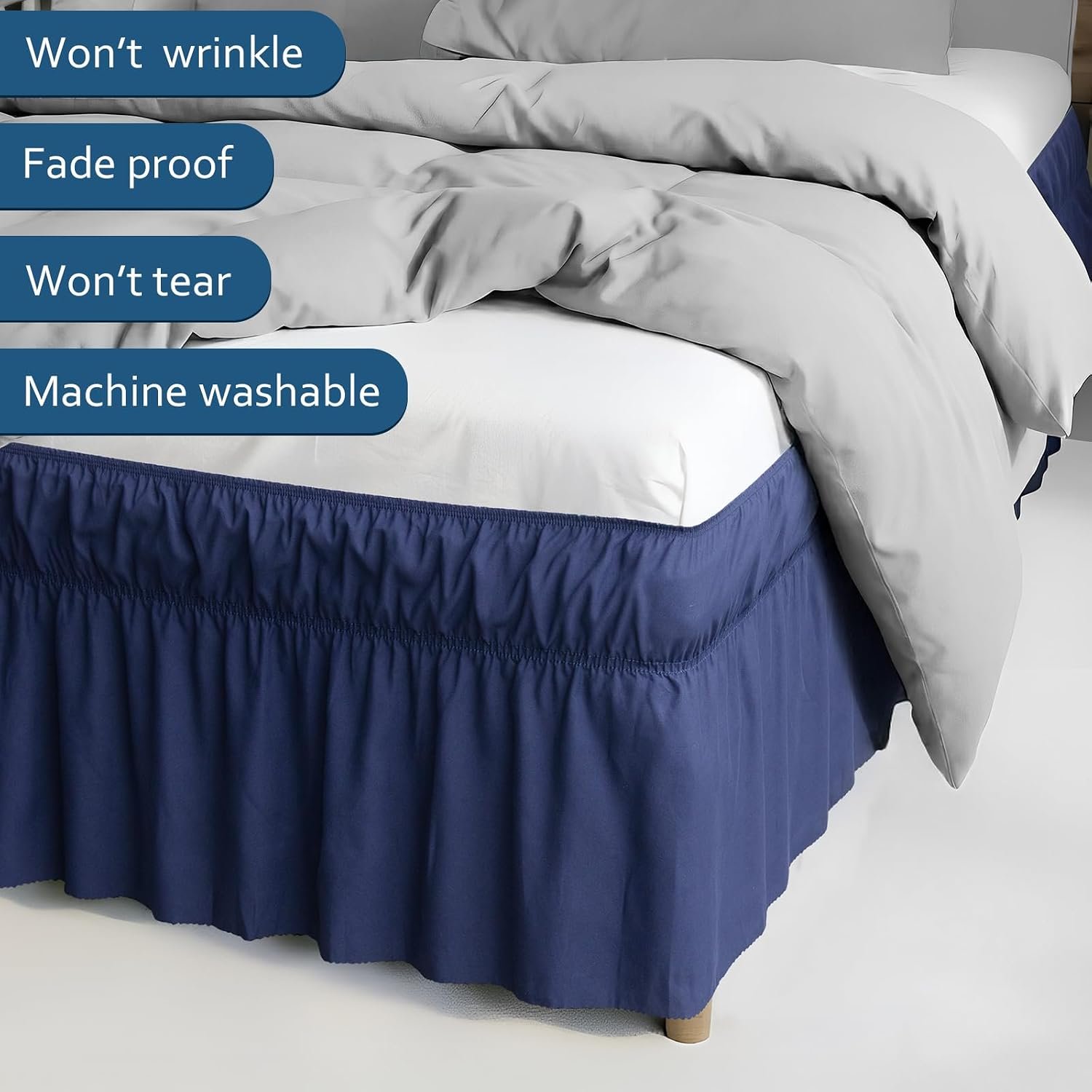 White Queen Wrap Around Bed Skirt, 16-Inch Drop - Image 2