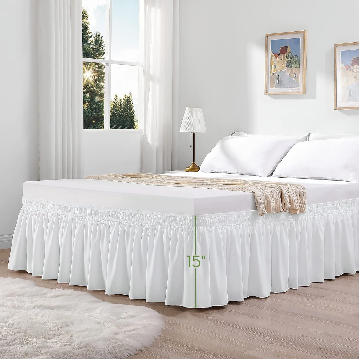 White Queen Wrap Bed Skirt, 15-Inch Drop - Image 2