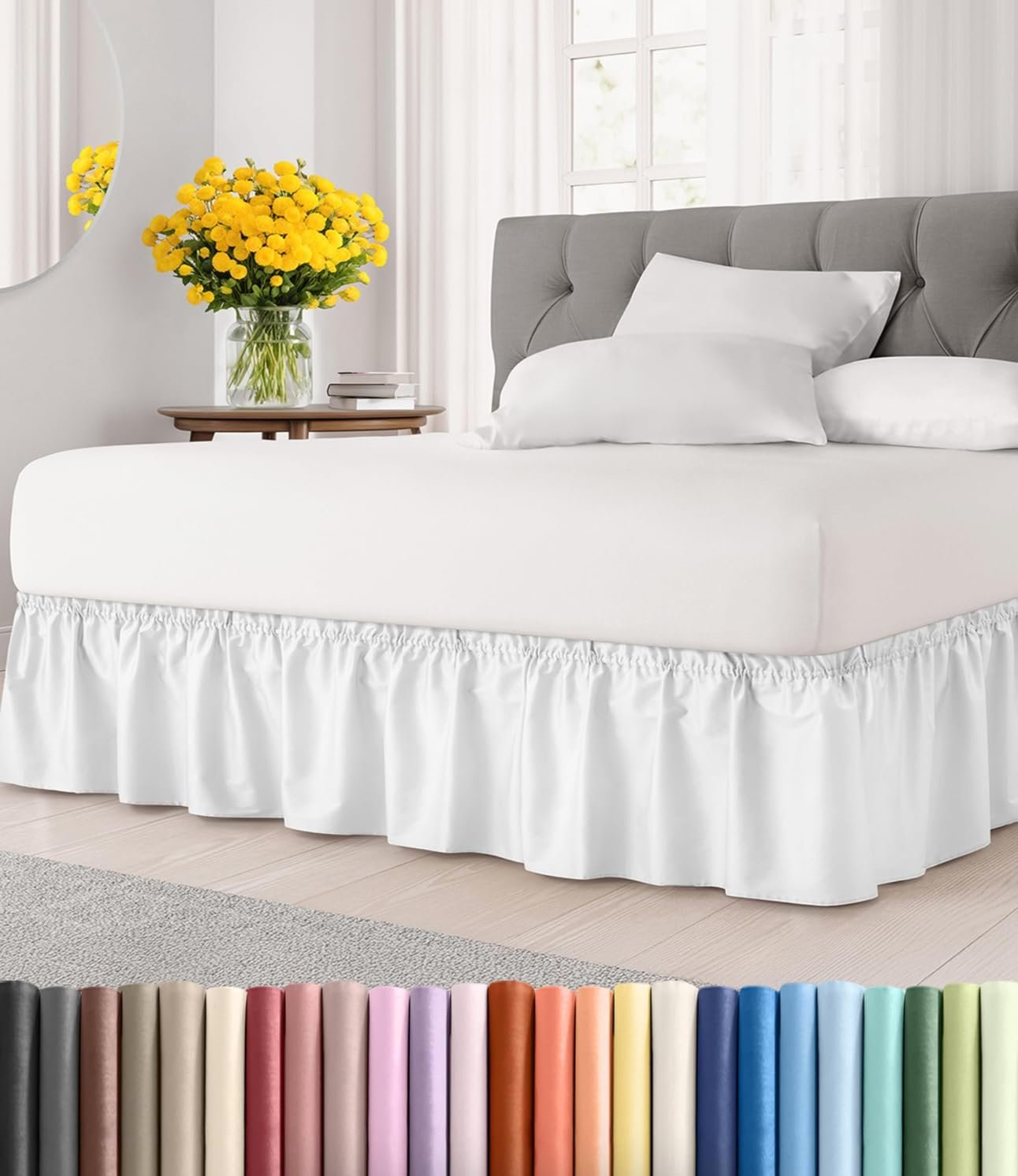 White Full Wrap Dust Ruffle, 12-Inch Drop