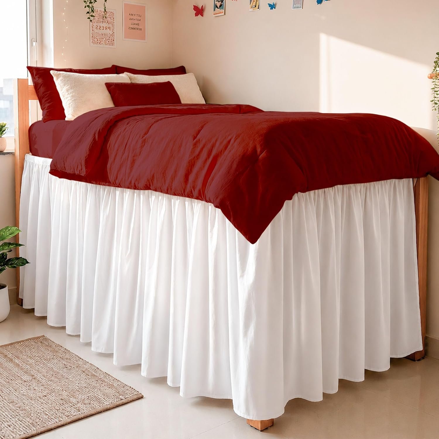 White Ruffled Twin XL Dorm Skirt, 36-Inch Drop