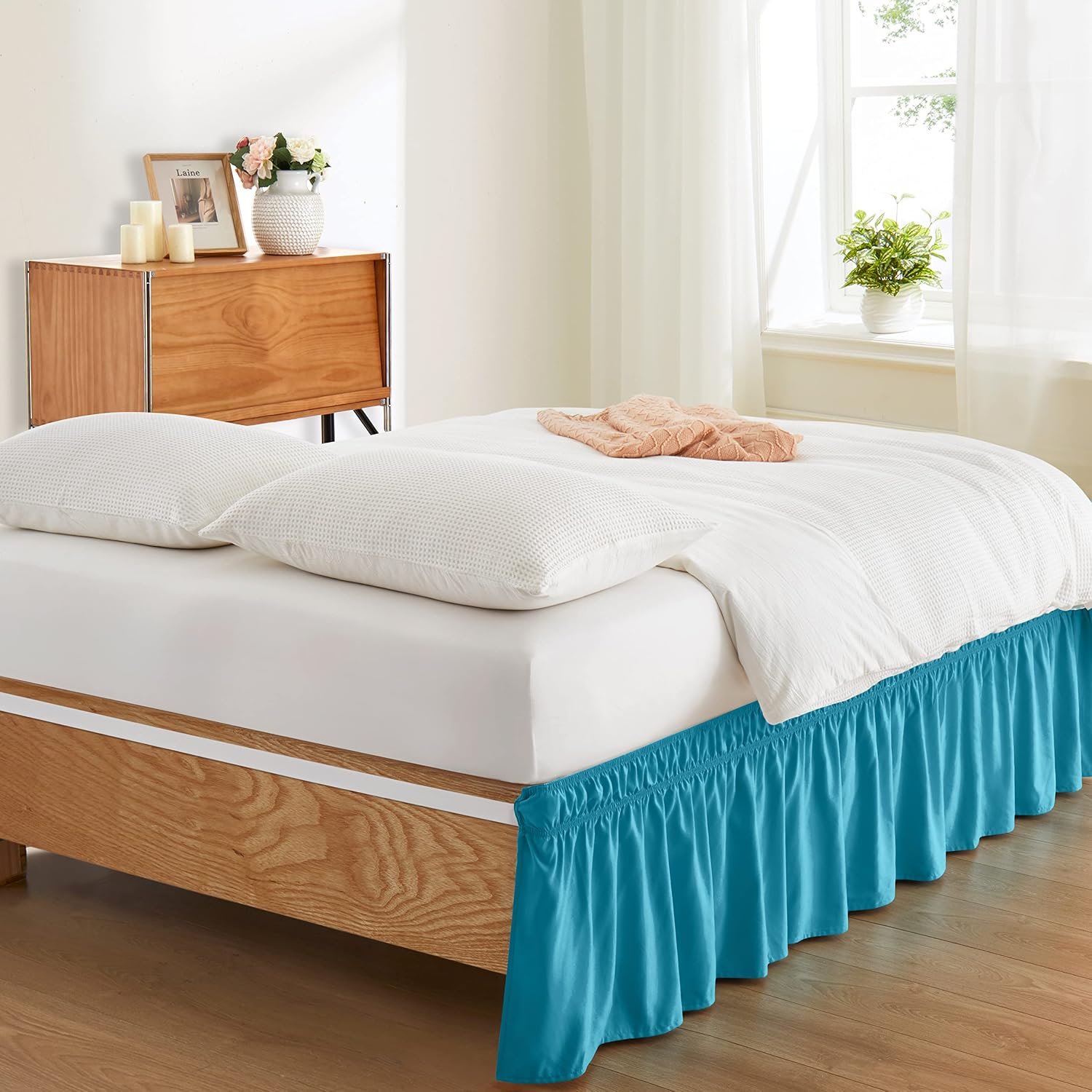 Teal Twin XL Wrap Bed Skirt, 14-Inch Drop - Image 2