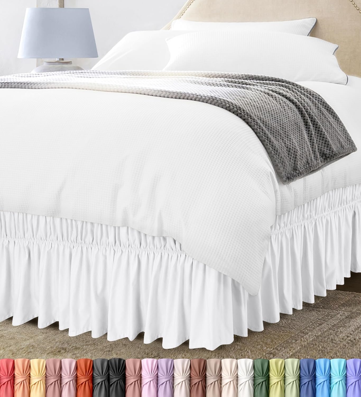 White Full Wrap Around Bed Skirt, 16-Inch Drop