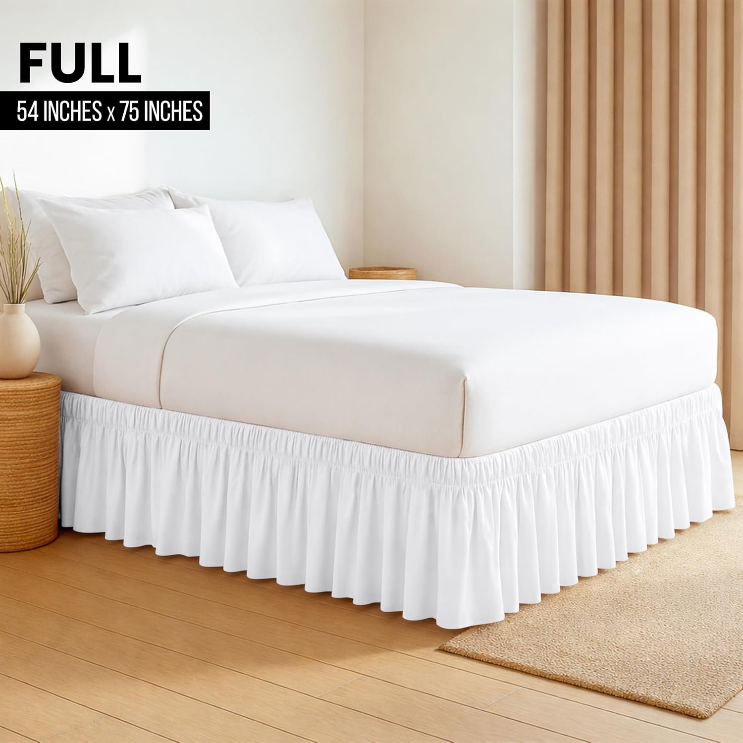 White Full Wrap Around Bed Skirt, 16-Inch Drop - Image 2