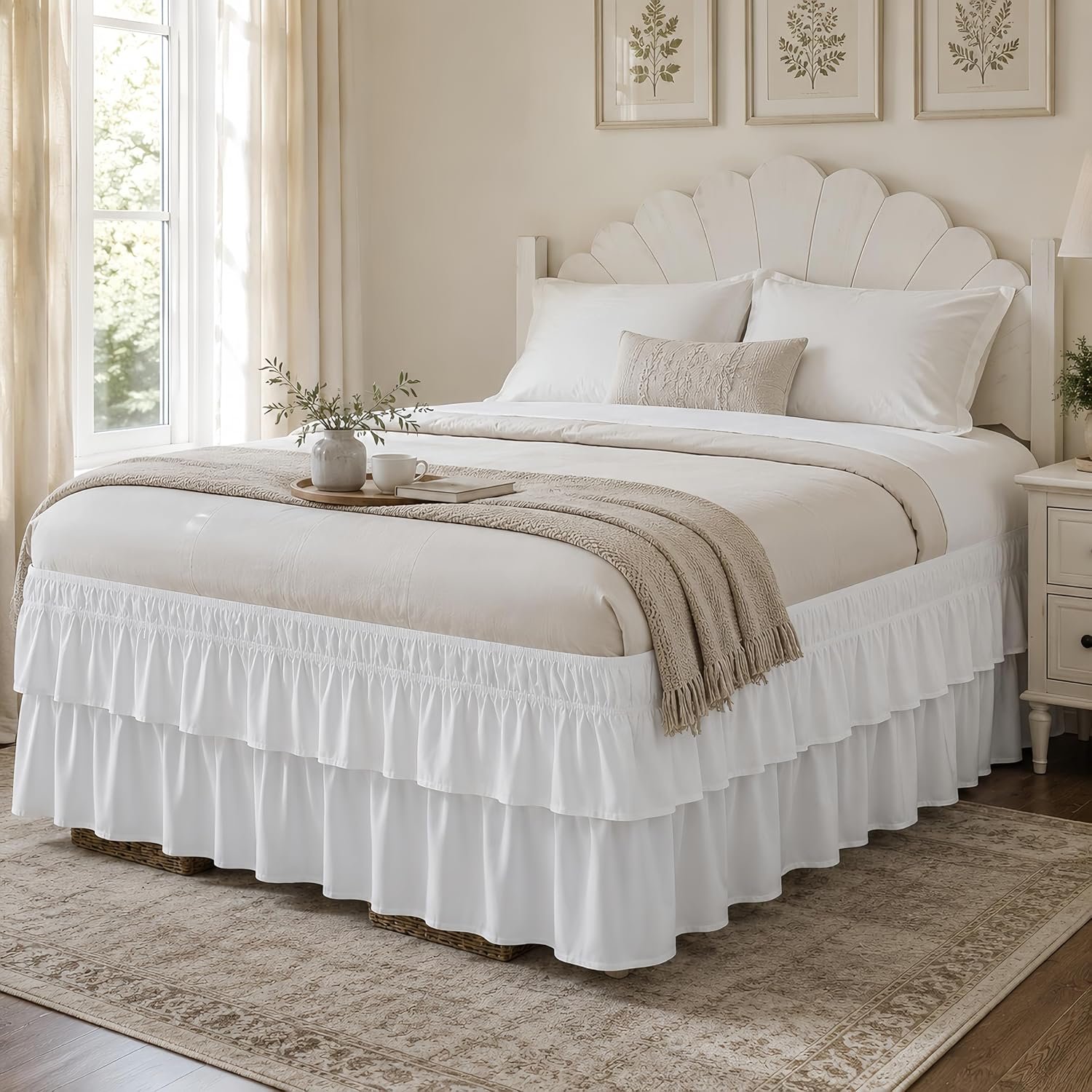 White Queen Ruffled Wrap Bed Skirt, 16-Inch Drop