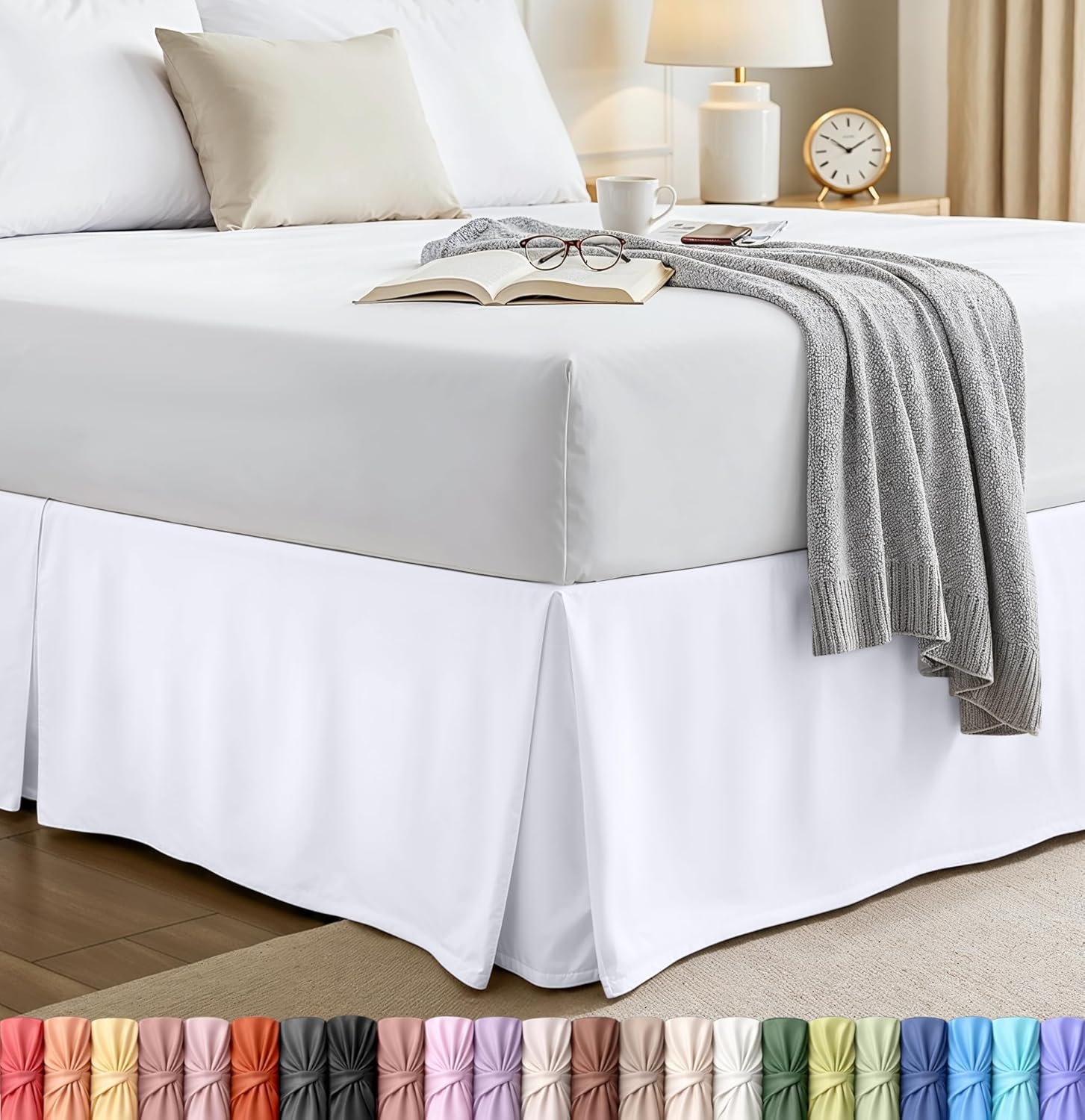 White Pleated Queen Bed Skirt, 16-Inch Drop